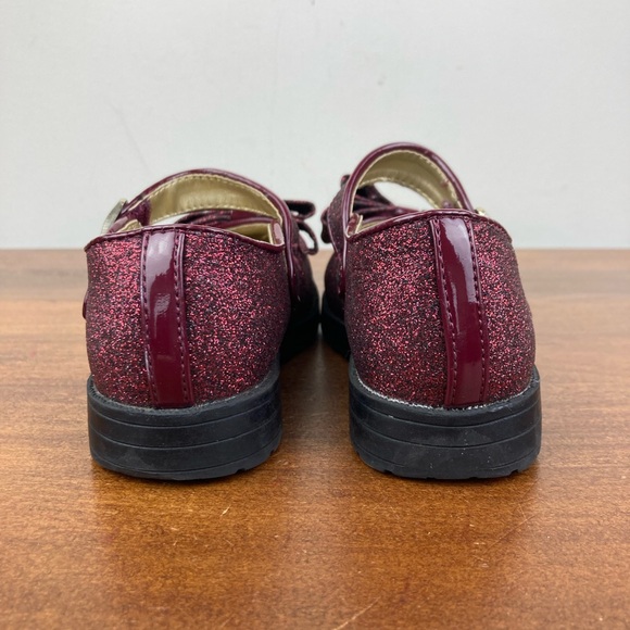 Sugar Brand Kenna Burgundy Sparkle Bow Mary Jane Flats Hook Loop Girls Size 10M. - Picture 6 of 12